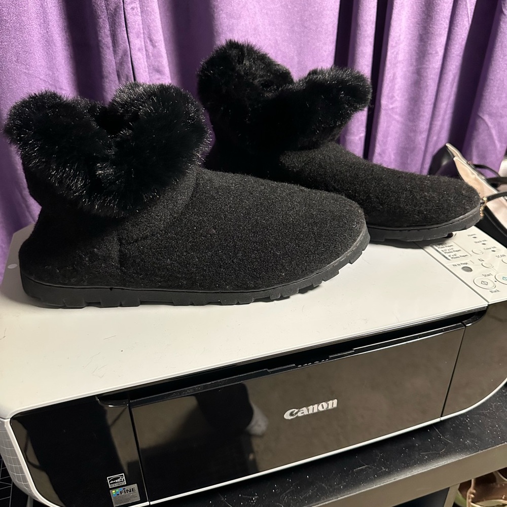 Avon Black Ankle Boots with Faux Fur NEW
